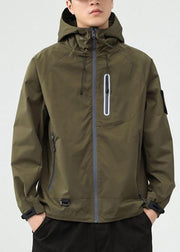 Casual Army Green Hooded Zippered Pockets Cotton Mens Coats Spring