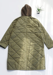 Casual Army Green Pockets Fine Cotton Filled Hooded Coat Fall