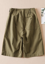 Casual Army Green Pockets High Waist Cotton Shorts Summer
