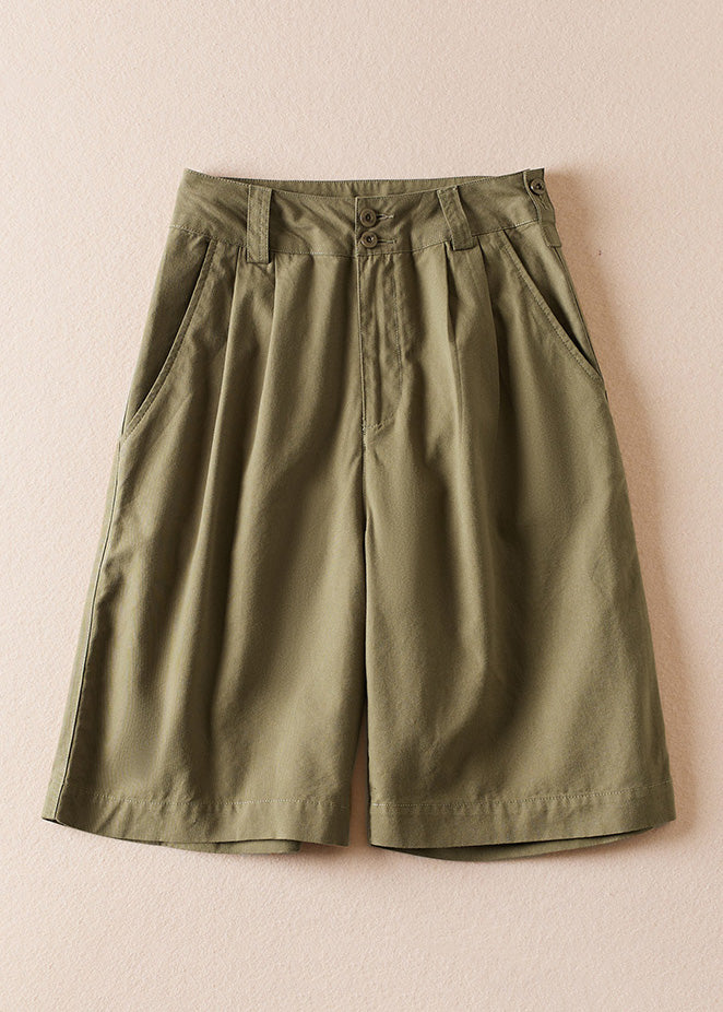 Casual Army Green Pockets High Waist Cotton Shorts Summer