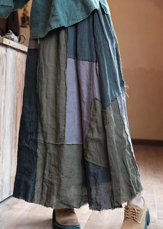 Casual Asymmetrical Patchwork Elastic Waist Linen A Line Skirt Summer