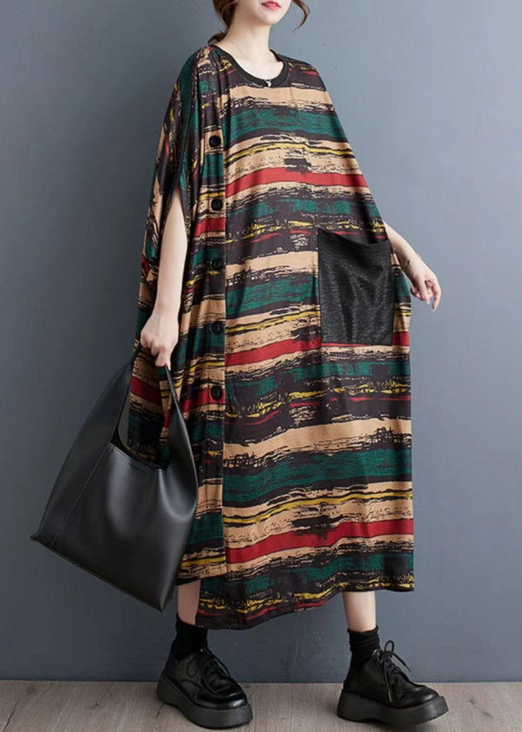 Casual Asymmetrical Striped Pockets Long Dress Summer