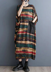 Casual Asymmetrical Striped Pockets Long Dress Summer