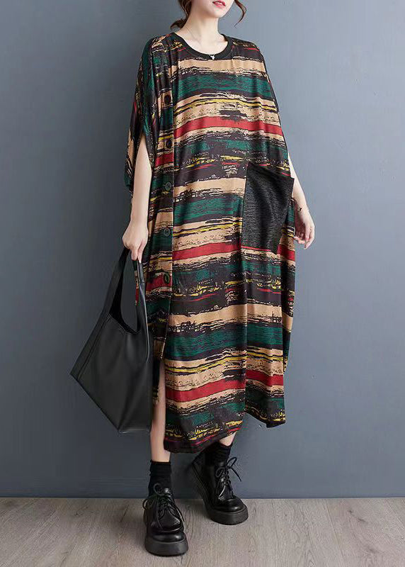 Casual Asymmetrical Striped Pockets Long Dress Summer