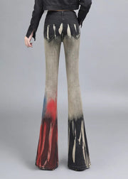 Casual Asymmetrical Tie Dye Denim Bell-bottom Trousers Spring