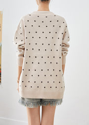 Casual Beige Embroidered Knit Loose Coat Winter