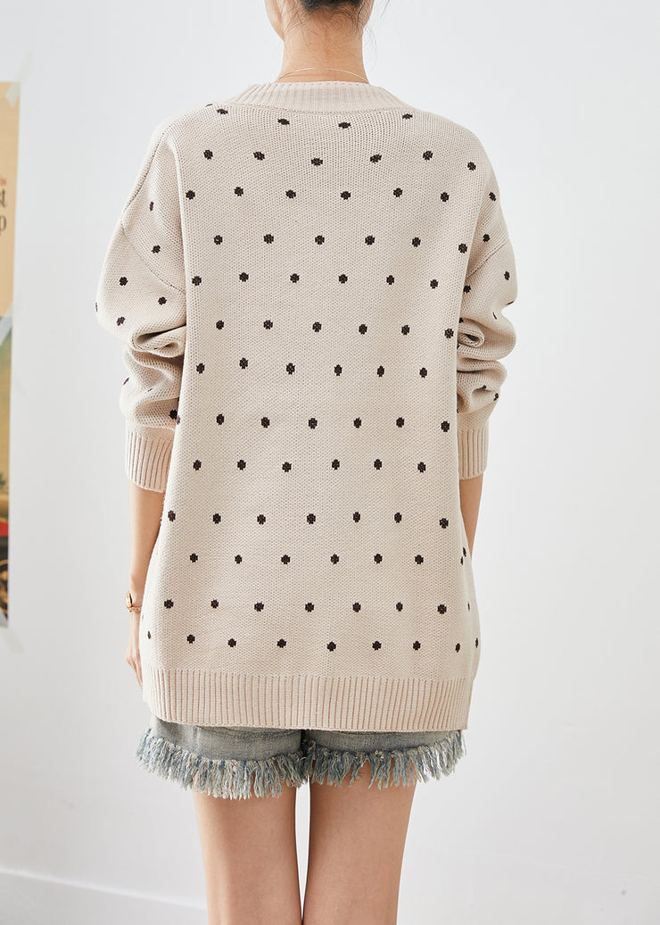 Casual Beige Embroidered Knit Loose Coat Winter