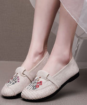 Casual Beige Embroideried Flat Shoes For Women Splicing Flat Feet Shoes