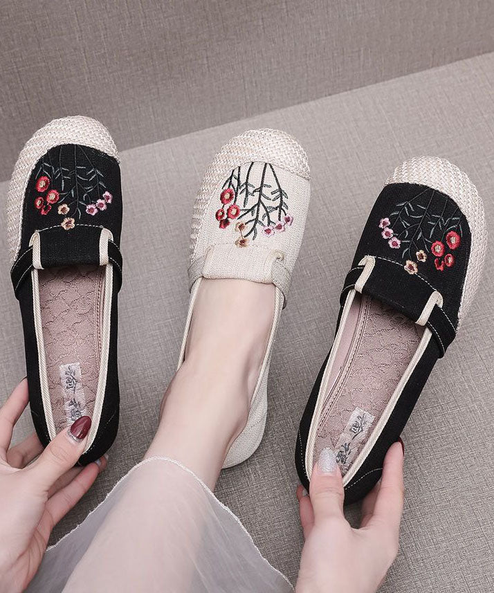 Casual Beige Embroideried Flat Shoes For Women Splicing Flat Feet Shoes