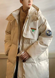 Casual Beige Hooded Pockets Men Parka Winter