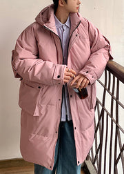 Casual Beige Hooded Zippered Pockets Duck Down Men Down Coats Winter