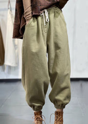 Casual Beige Pockets Elastic Waist Warm Fleece Sport Pants Fall