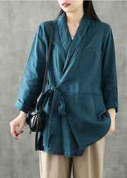 Casual Black Asymmetrical Design Pockets Linen Coats Long Sleeve