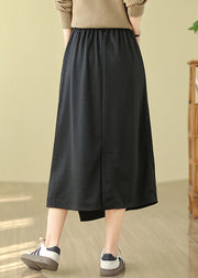 Casual Black Asymmetrical Drawstring Cotton A Line Skirt Spring