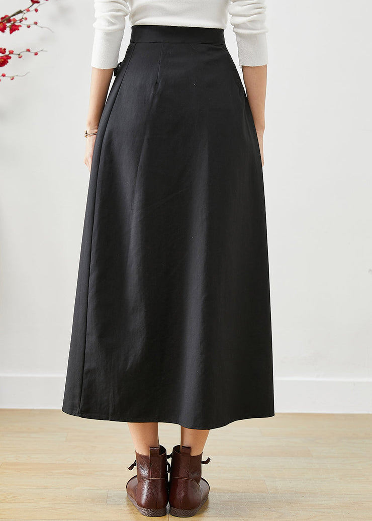 Casual Black Asymmetrical Lace Up Print Cotton Skirts Fall