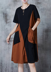 Casual Black Asymmetrical Patchwork Pocket Cotton Dresses Summer