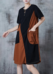 Casual Black Asymmetrical Patchwork Pocket Cotton Dresses Summer