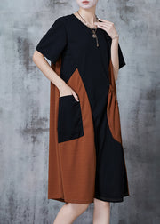 Casual Black Asymmetrical Patchwork Pocket Cotton Dresses Summer