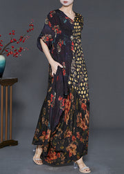 Casual Black Asymmetrical Print Silk Vacation Dresses Spring