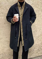 Casual Black Button Drawstring Patchwork Men Parka Winter