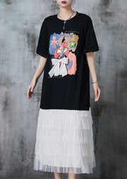 Casual Black Cartoon Bow Patchwork Cotton Maxi Dresses Summer