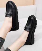 Casual Black Cowhide Leather Splicing Flat Feet Shoes