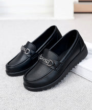 Casual Black Cowhide Leather Splicing Flat Feet Shoes