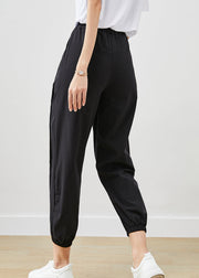 Casual Black Elastic Waist Pockets Cotton Harem Pants Fall