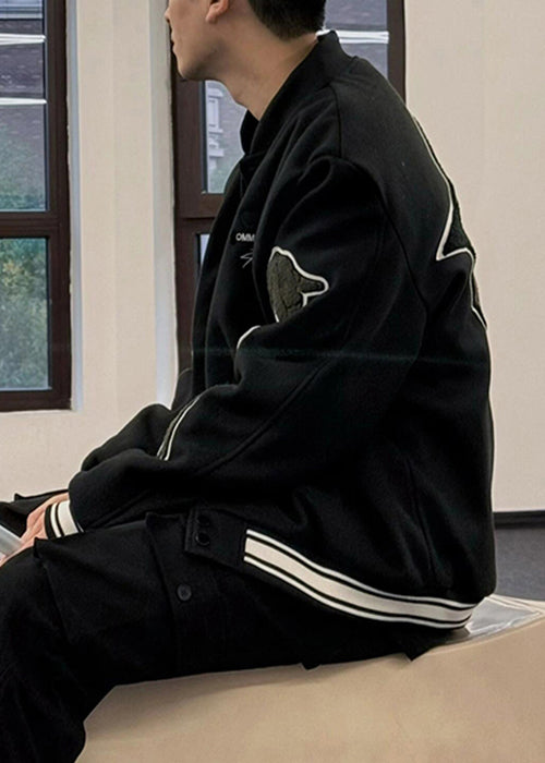 Casual Black Embroideried Pockets Patchwork Coats Men Parkas Spring