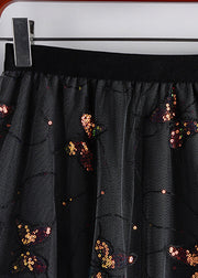 Casual Black Embroideried Sequins Layered Tulle A Line Skirt Summer