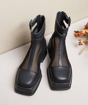 Casual Black Faux Leather Hollow Out Sandals