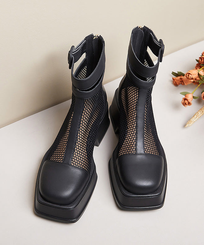 Casual Black Faux Leather Hollow Out Sandals