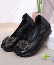 Casual Black Flower Splicing Platform High Wedge Heels Shoes