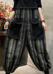 Casual Black Graphic Print Striped Button Denim Jumpsuits Spring