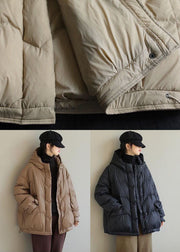 Casual Black Hooded Drawstring Duck Down Puffer Jacket Winter