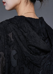 Casual Black Hooded Jacquard Lace Robe Dresses Spring