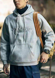 Casual Black Hooded Pockets Warm Fleece Men Sweatshirt Spring