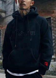 Casual Black Hooded Pockets Warm Fleece Men Sweatshirt Spring