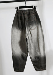 Casual Black Letter Embroidered Pockets Denim Pants Spring