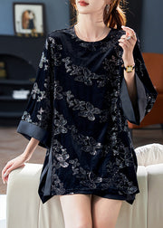 Casual Black O-Neck Butterfly Sequins T Shirt Long Sleeve