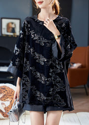 Casual Black O-Neck Butterfly Sequins T Shirt Long Sleeve