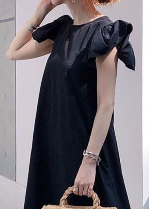 Casual Black O Neck Patchwork Cotton Dress Summer