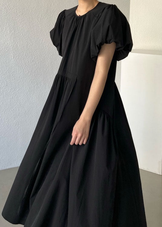 Casual Black O Neck Patchwork Cotton Maxi Dresses Summer