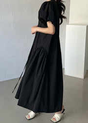 Casual Black O Neck Patchwork Cotton Maxi Dresses Summer