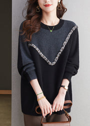 Casual Black O Neck Patchwork Woolen Knit Sweaters Spring