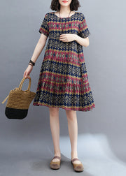 Casual Black O-Neck Ruffled Patchwork Mid Dress Summer
