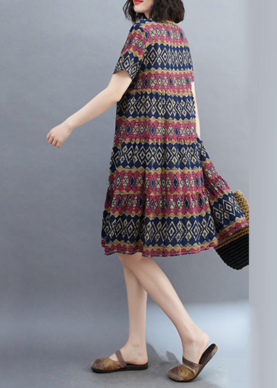 Casual Black O-Neck Ruffled Patchwork Mid Dress Summer