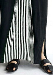 Casual Black O-Neck Striped Patchwork Cozy Maxi Dress Short Sleeve