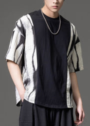 Casual Black O Neck Tie Dye Cotton Men T Shirt Summer