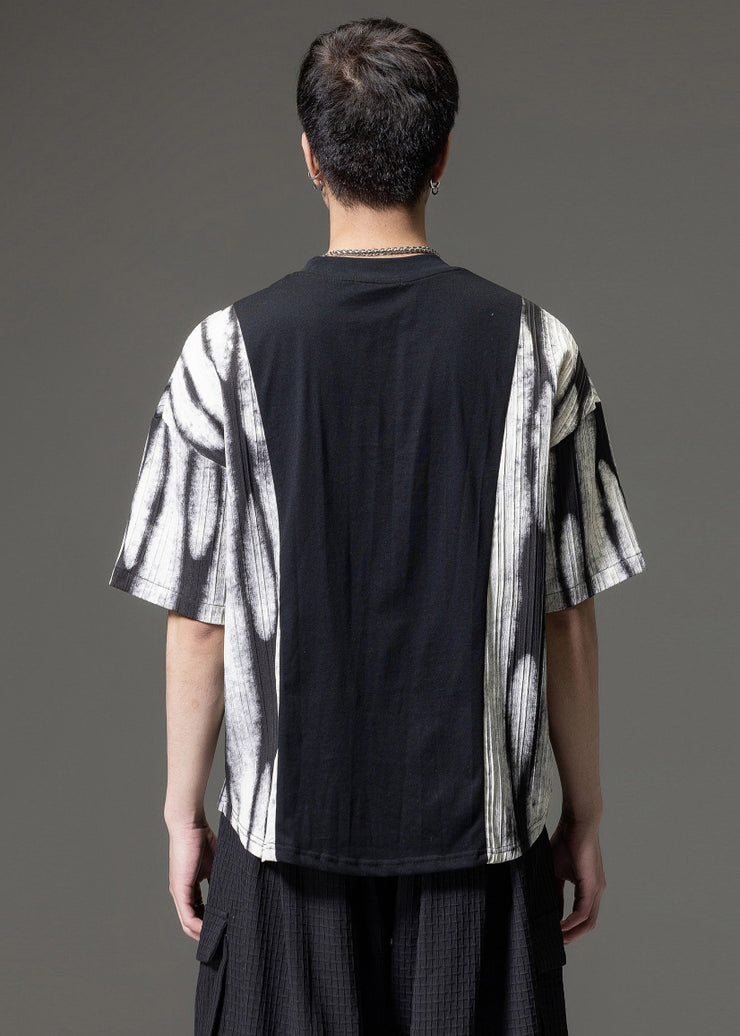 Casual Black O Neck Tie Dye Cotton Men T Shirt Summer